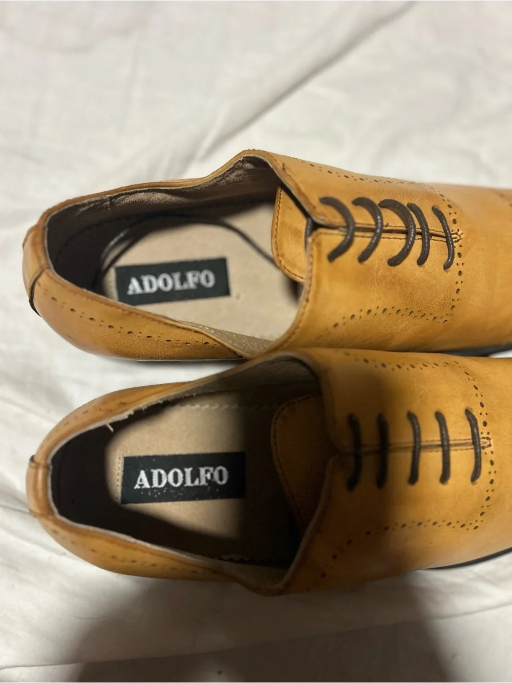 Adolfo Tan Leather Lace-Up Oxford Dress Shoes